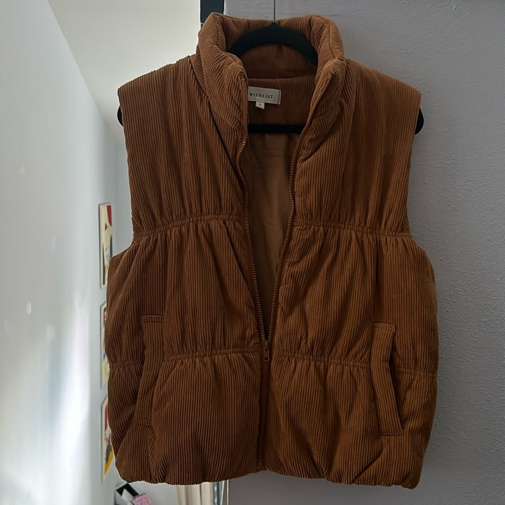 brown corduroy puffer vest